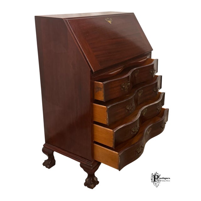 Vintage Maddox Chippendale Style Mahogany Serpentine Drop Front Secretary Desk For Sale - Image 9 of 12