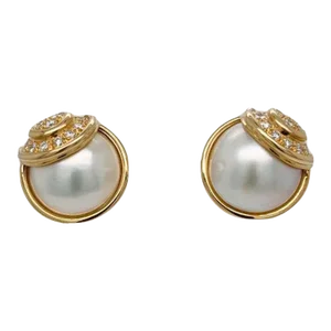 Signed Gübelin 18K Gold, Diamond & Mabe Pearl Clip-On Earrings - 2 Pieces