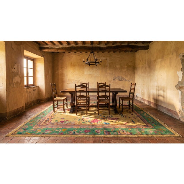 Beige Lovely Beige Background With Colorful Border Floral Asymmetric Patterns Antique Chinese Art Deco Rug For Sale - Image 8 of 10