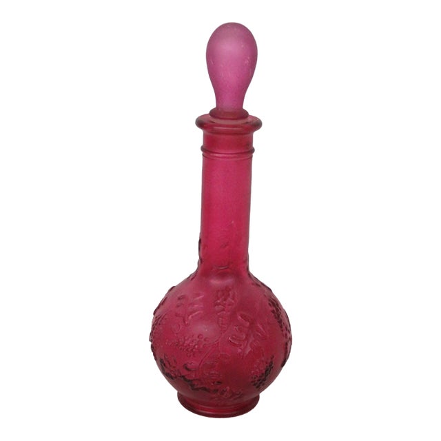 Avon Empty Magenta Glass Bottle With Stopper 1970s Skin So Soft Decanter 4884b For Sale