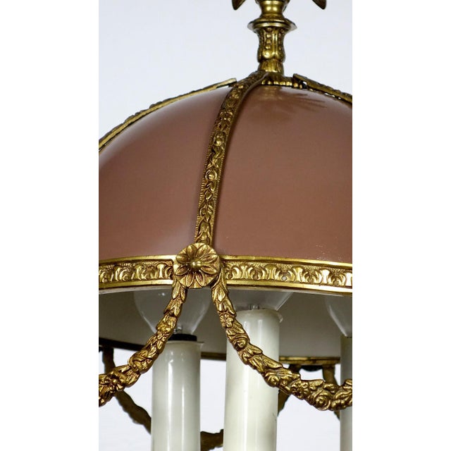 Vintage French Bouilette Brass and Metal Shade Chandelier, 1940s For Sale - Image 6 of 15