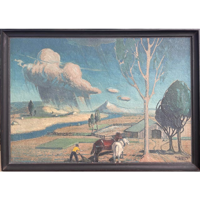 1930’s American Landscape With Horses Oil Painting by by Carl Jensen - Framed For Sale In San Francisco - Image 6 of 7