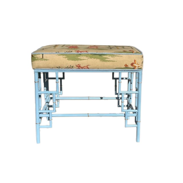 Metal Chinese Chippendale Style Bench in Thibaut For Sale - Image 7 of 10