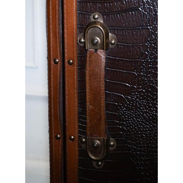 Vintage Brown Faux Crocodile Leather Trunk For Sale - Image 5 of 17
