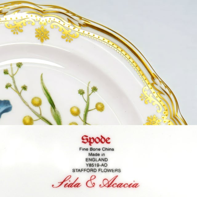 1980s Spode Stafford Flowers Sida & Acacia English Bone China Dessert/Salad Plates- Set of 6 For Sale - Image 10 of 10
