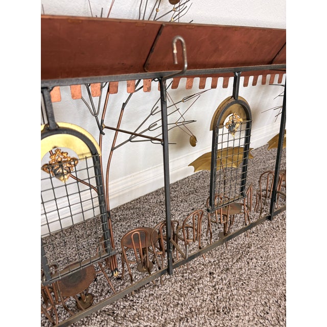 Signed Curtis Jere Brutalist Café Street Scene Wall Sculpture, Copper & Brass, C. 1970s For Sale - Image 12 of 12