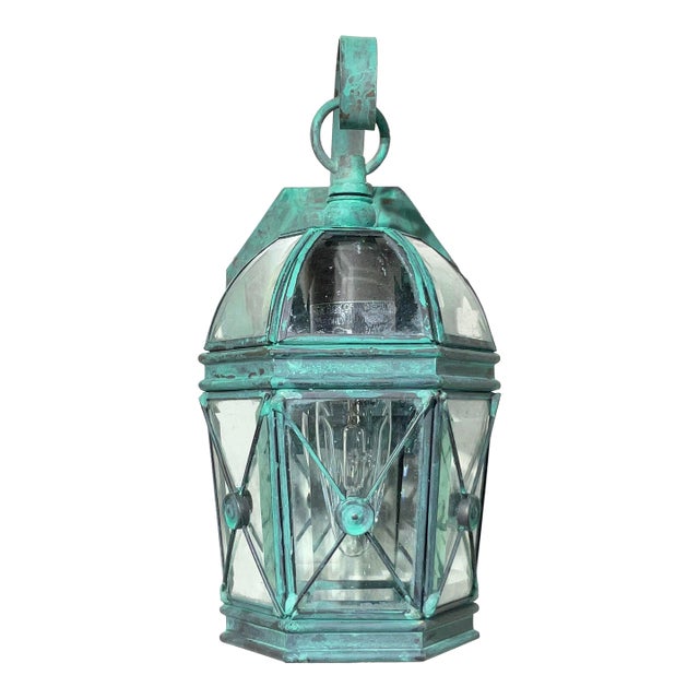 Vintage Petite Solid Brass Wall Lantern - 11” H X 5.5 W X 6” D For Sale