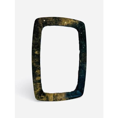 Wall mirror in goatskin, by Aldo Tura 1960. Color : green, beige color\.\. Very good condition. Sticker Aldo Tura on the...