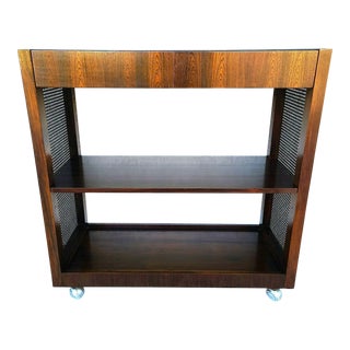 Vintage Mid-Century Modern Cane Walnut Bar Cart For Sale
