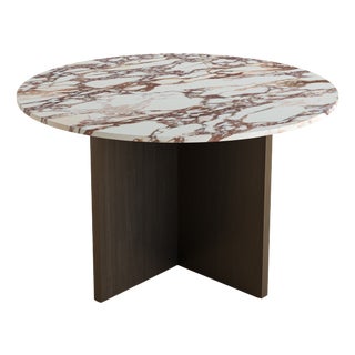 Round Dining Table in White Arabescato Vagli Marble and Smoked Oak by Lebanto For Sale