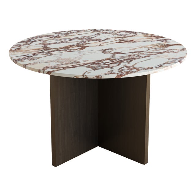 Round Dining Table in White Arabescato Vagli Marble and Smoked Oak by Lebanto For Sale