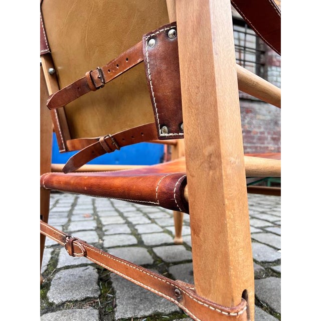 Brown Safari Armchair with Cognac-Colored Leather Upholstery from Aage Bruun & Søn For Sale - Image 8 of 11