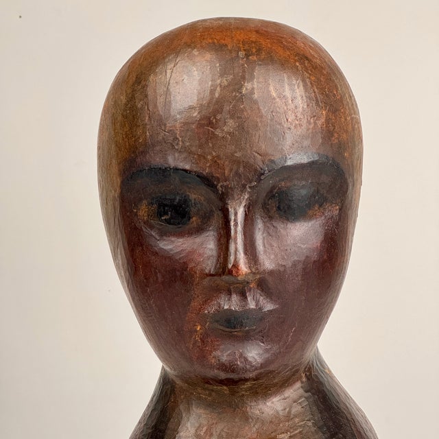 Wood Unique 19th C. American Wood, Hand Carved Milliner Head Bust Sculpture For Sale - Image 7 of 12