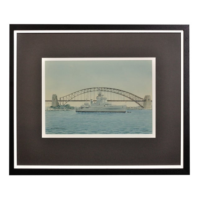 Eric Tufnell, HMS Newcastle in Sydney Harbour, 1956, Watercolour, Framed For Sale