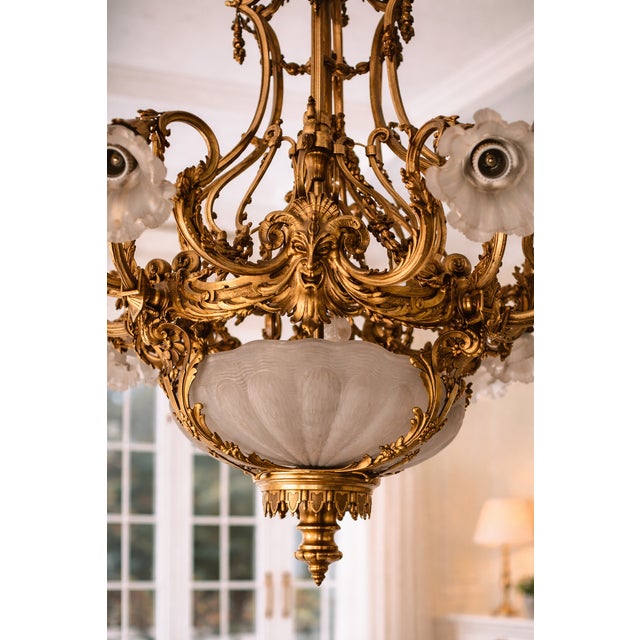 19th C French Louis XVI Gilt Bronze Milk Glass Chandelier For Sale - Image 14 of 16