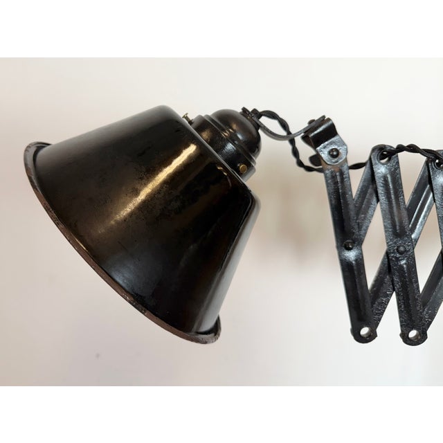 Industrial Black Enamel Scissor Wall Lamp, 1950s For Sale - Image 4 of 18