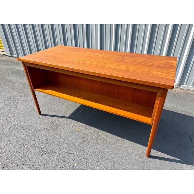 Wood Danish Teak Executive Desk With Bookcase For Sale - Image 7 of 9
