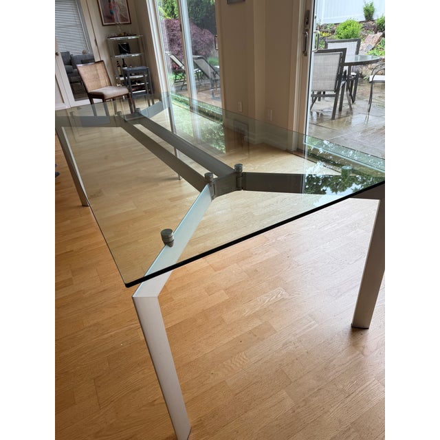 Modern Seccose Modern Industrial Metra Dining Table: Glass on Brushed Aluminum For Sale - Image 3 of 8