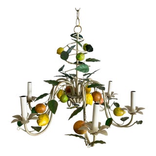 Mid 20th Century Italian Tole Metal Citrus Fruit Chandelier For Sale