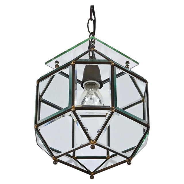 Italian Glass and Brass Lantern by Fontana Arte, 1950s For Sale