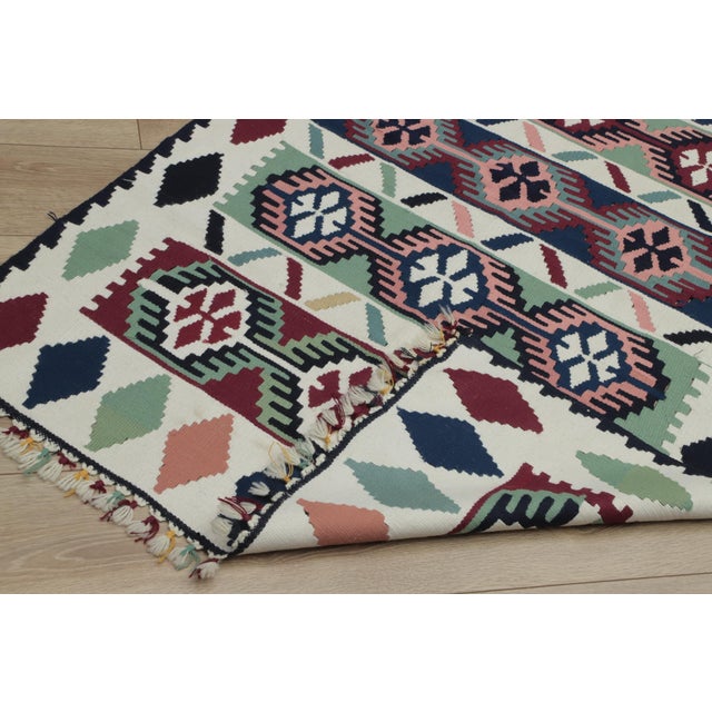 1960s Scandinavian Style Geometric Design Handmade Oushak Kilim Rug For Sale - Image 11 of 12