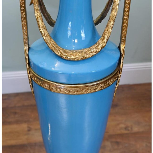 Empire Revival French Classical Porcelain Ormolu Urns, Set of 2 For Sale - Image 9 of 11