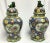 A very fine pair of Sampson style porcelain vases, blue background with multicolored floral and bird motif. Excellent...