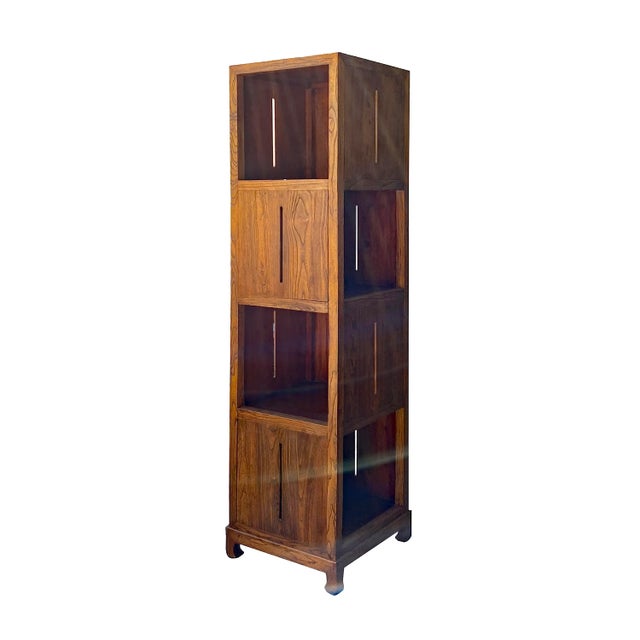 2020s Raw Wood Slim Narrow Tall Open Display Storage Corner Cabinet For Sale - Image 5 of 7