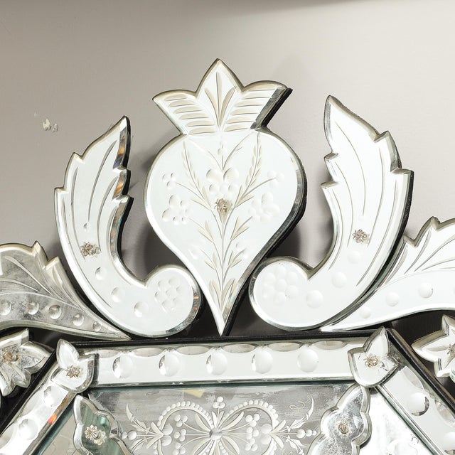 Mid-Century Octagonal Tiered-Reversed Etched & Chain Beveled Venetian Mirror For Sale - Image 10 of 12