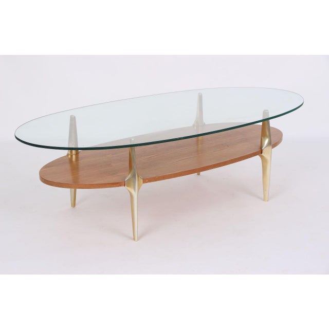 Italian Coffee Table in Metal with Oak and Glass, 1970s For Sale - Image 3 of 8