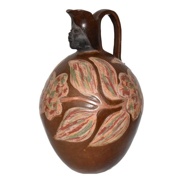 Large Vintage 1997 Folk Art Pottery Chulucanas Peru Round Woman Terracotta Handmade Vessel by Flavio Sosa For Sale