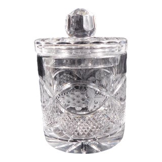 1970s Cut Crystal Biscuit Jar With Lid For Sale