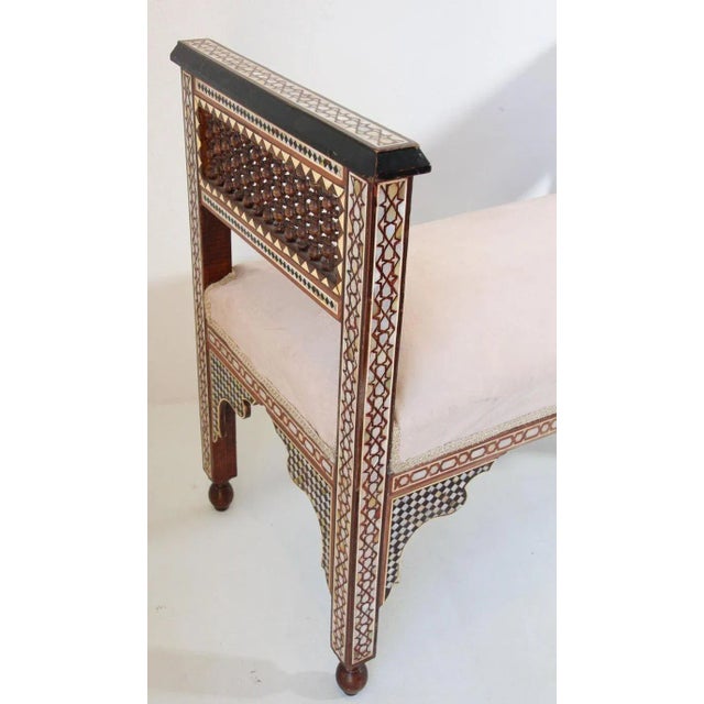 Antique Moroccan Benches With Mosaic White Shell Inlay a Pair For Sale - Image 11 of 13
