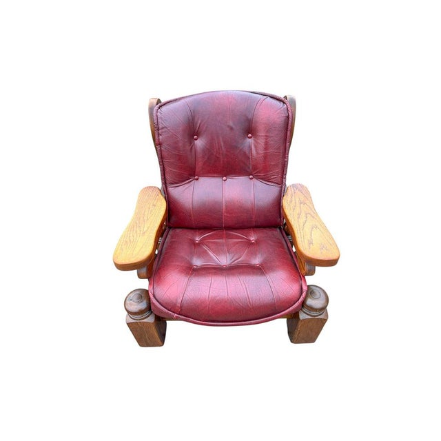 1970s Brutalist Dutch Oak and Red Leather Lounge Chair, 1970s For Sale - Image 5 of 11