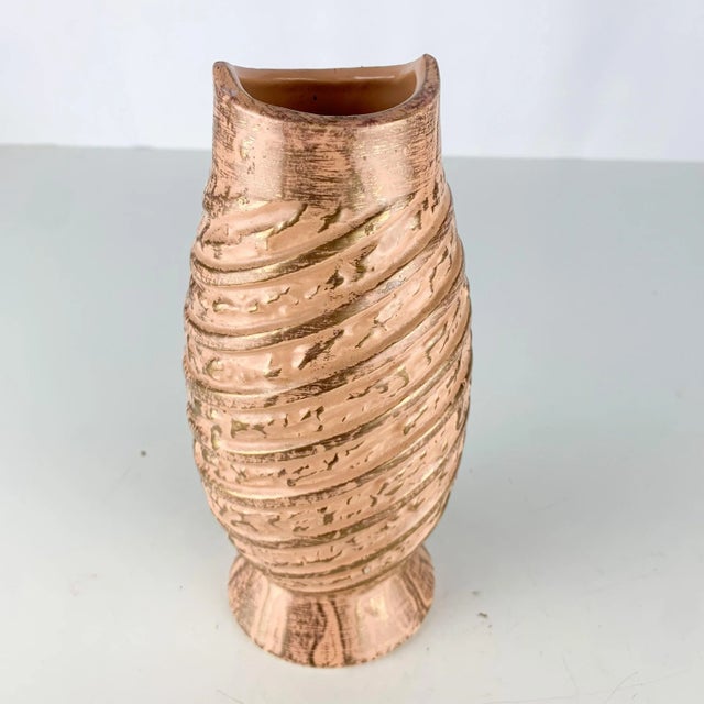 Beautiful vintage ceramic pink and gold swirled vase. Love the lines and funky feel. Great details. Looks like potters...
