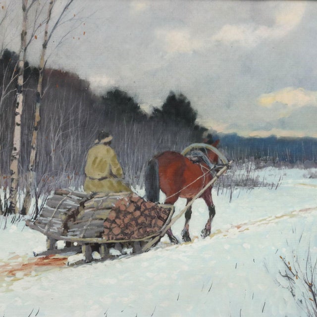 Rustic Andrei Afanas'evich Egorov, Sleigh on the Snow, 1900s, Tempera on Cardboard, Framed For Sale - Image 3 of 12