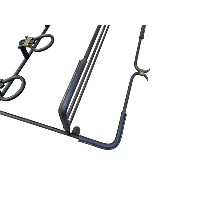 Black Vintage Stitched Leather Coat Rack by Jacques Adnet, 1950s For Sale - Image 8 of 11