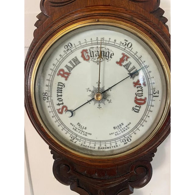 Mid 19th Century Victorian Carved Oak Banjo Barometer, 1860s For Sale - Image 5 of 9