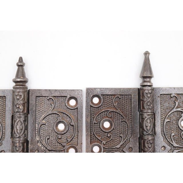 Victorian Pair of 5.5 X 5.5 In. Antique Cast Iron Victorian Door Hinges For Sale - Image 3 of 6