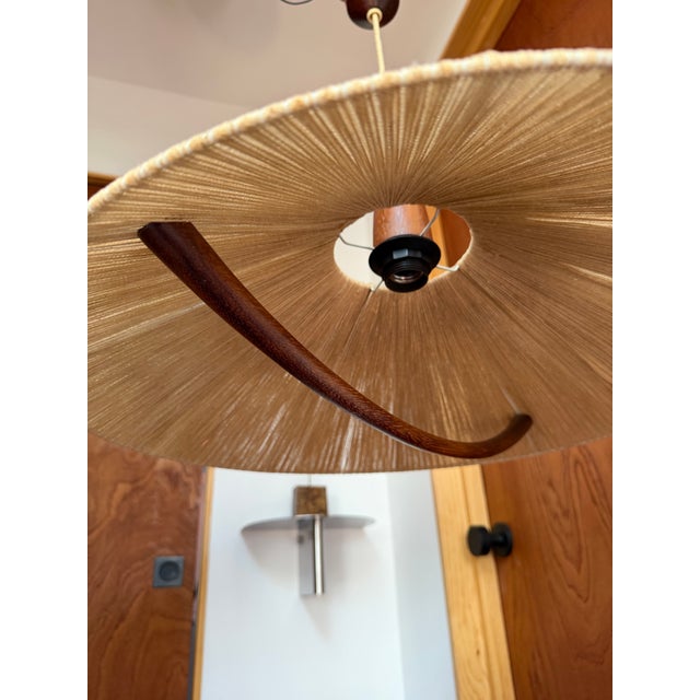 1960s Danish Modern Temde Leuchten Teak & Sisal Cord Pendant Lamp For Sale - Image 10 of 11