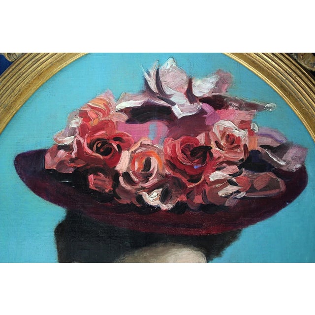 Portrait of Lady with Hat, 1800s, Oil Painting, Framed For Sale - Image 7 of 18