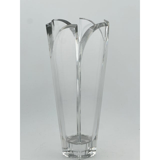 Vintage Mikasa sculptural six peaked panels with vertical cuts heavy crystal vase. Made in Yugoslavia (present Slovenia)...