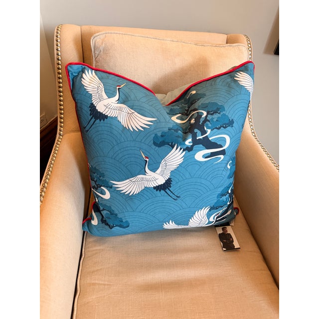 2020s Blue & White Crane Pillows - Pair For Sale - Image 5 of 6