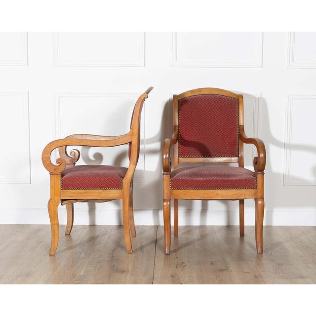 Pair of Louis Philippe Cherry Wood Armchairs with Upholstered Seats For Sale - Image 4 of 11
