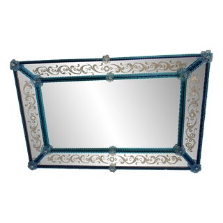 Venetian Blue Mirror with Hand-Carved Murano Glass Frame by Simoeng for Simoeng For Sale