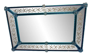 Venetian Blue Mirror with Hand-Carved Murano Glass Frame by Simoeng for Simoeng