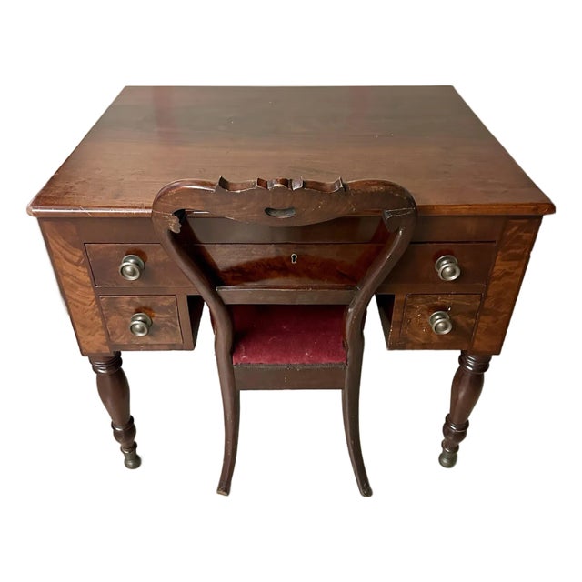 Child’s Period Mahogany Sheraton Desk and Chair - Set of 2 For Sale