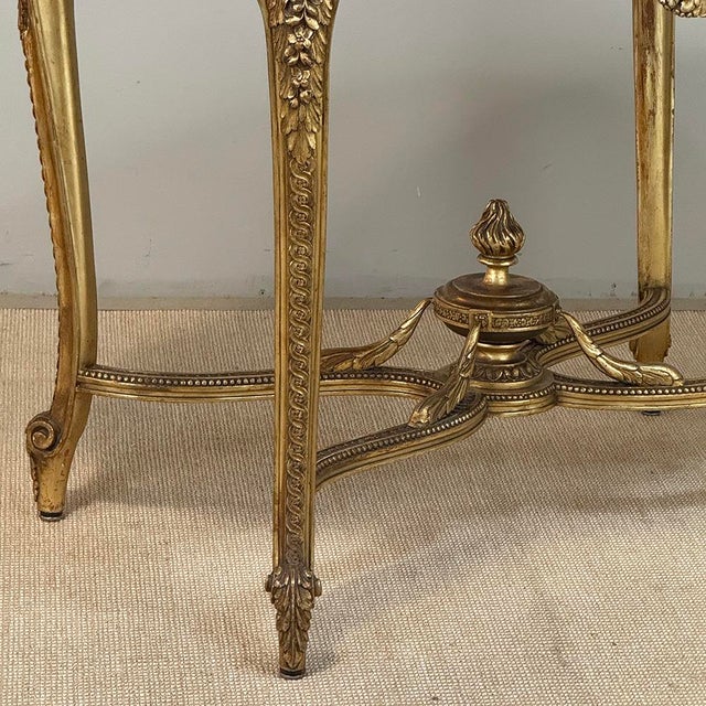 19th Century French Louis XVI Gilded Marble Top Oval Center Table For Sale - Image 13 of 18