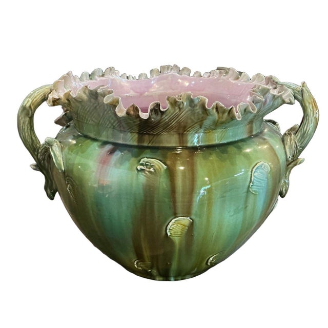 Green Circa 1900 Majolica Jardiniere For Sale - Image 8 of 18