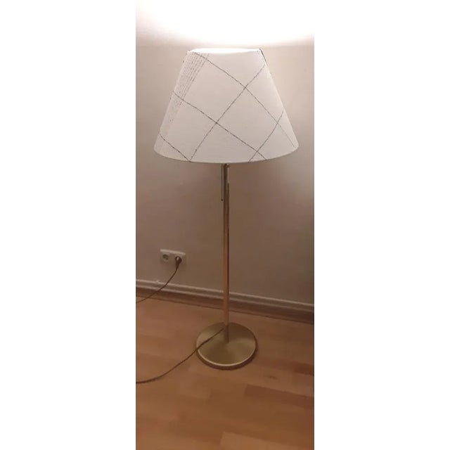 Vintage German Height-Adjustable Swivel Floor Lamp in Brass with Handmade Fabric Shade from Holtkötter For Sale - Image 4 of 11